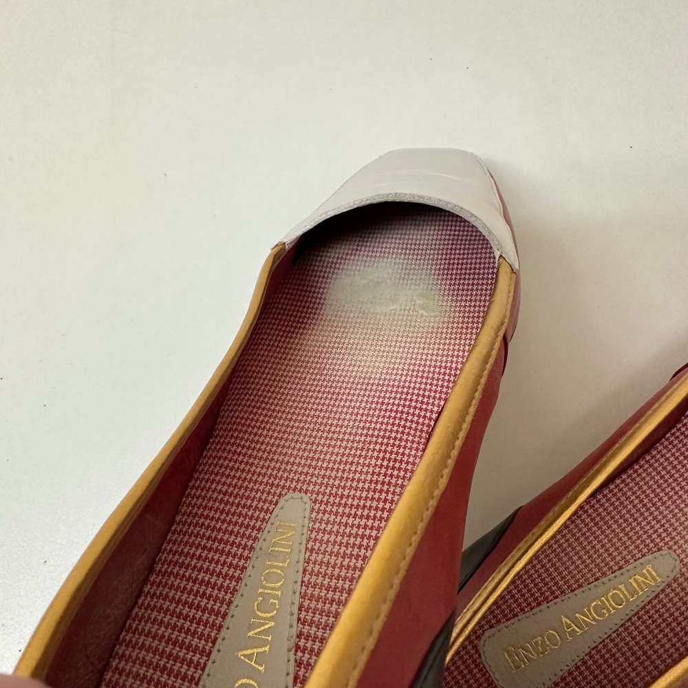Vtg Enzo Angiolini 8M Liberty Leather Loafers Red Navy White Gold Square Toerty - Picture 4 of 11